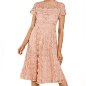 Aura Pink Peach Floral Scallop Lace Dress XS Prairie Cottagecore Soft Coquette